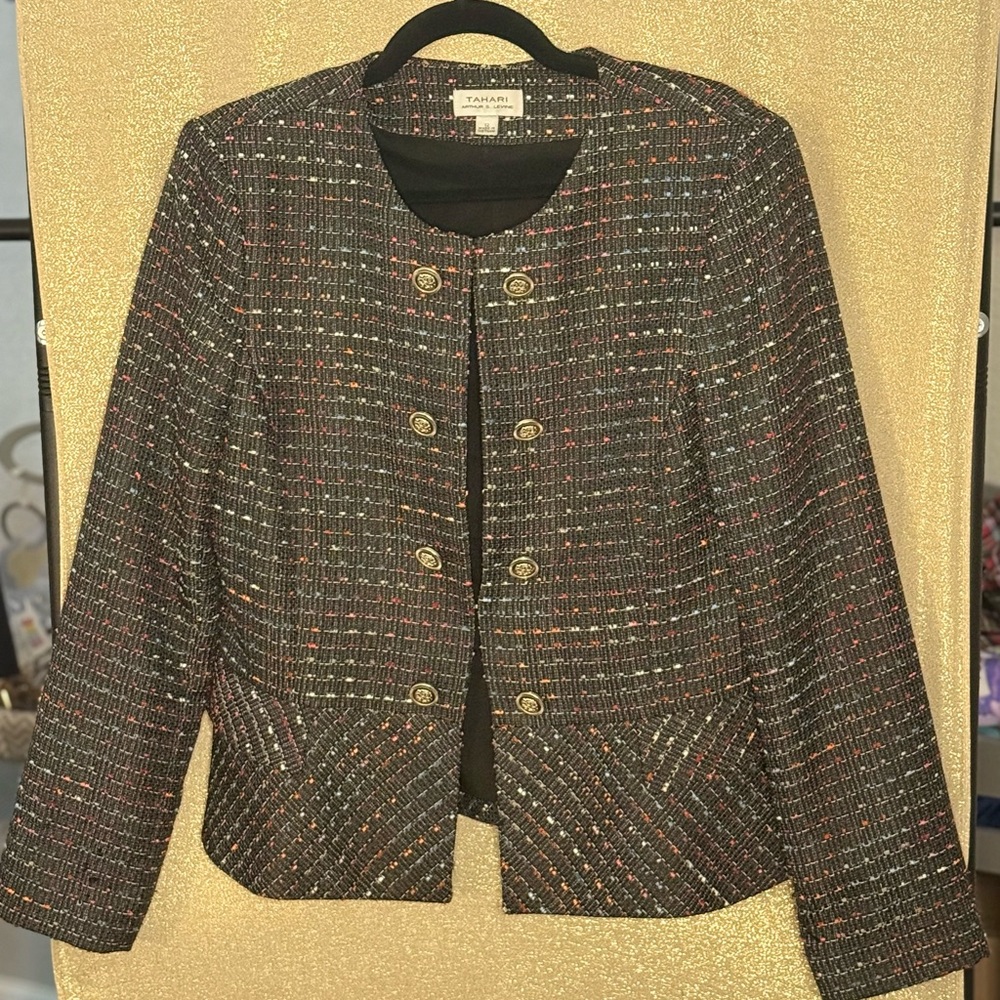 Tahari Black Tweed Blazer with Multicolor Threads